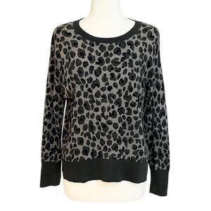 Isaac Mizrahi Sweater Womens Large Gray Black Leopard Print Crewneck Pullover